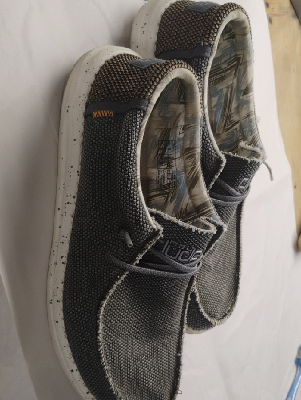 Hey Dude Gray Knit Slip-On Loafers with White Speckled Soles